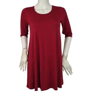 Eileen Fisher Women's Size XXS Scoop Neck Tunic Shirt ¾ Sleeve Red Tarch (02)